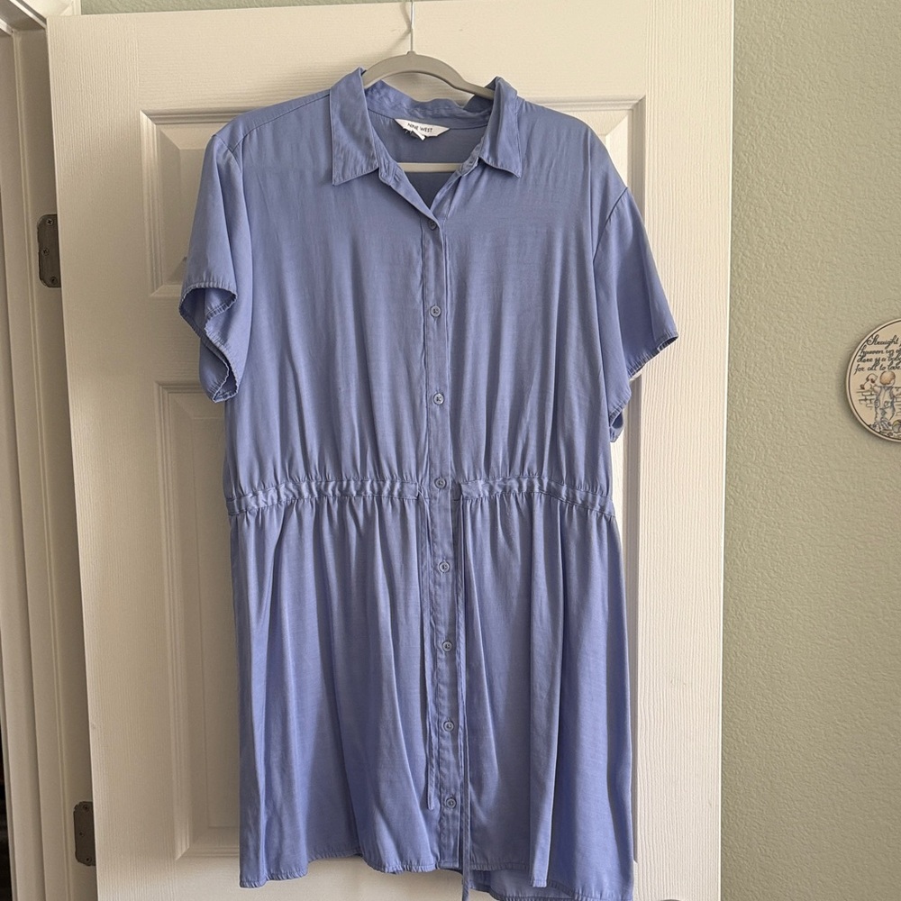 Nine West Sky Blue Button-Up short dress